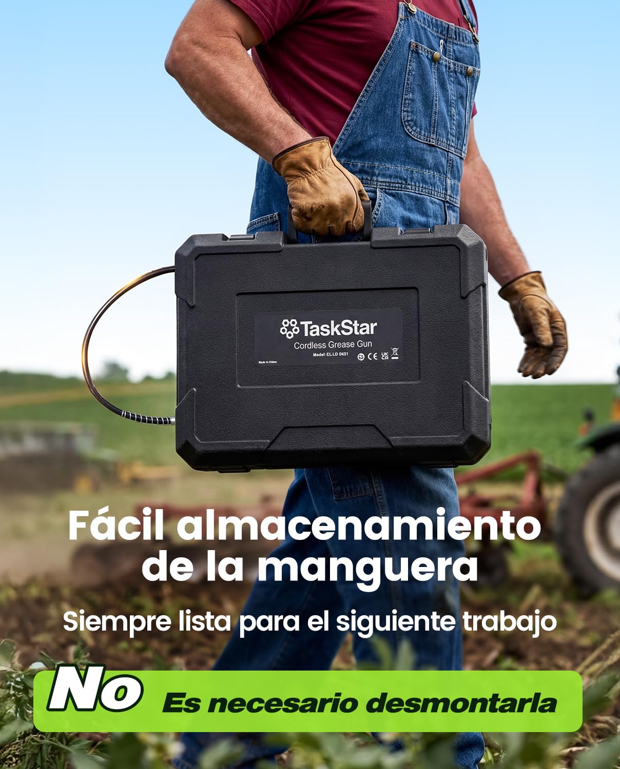 TaskStar Engrasadora Eléctrica 10000 PSI con 2 Baterías, Cargador, Manguera Flexible y Luz LED