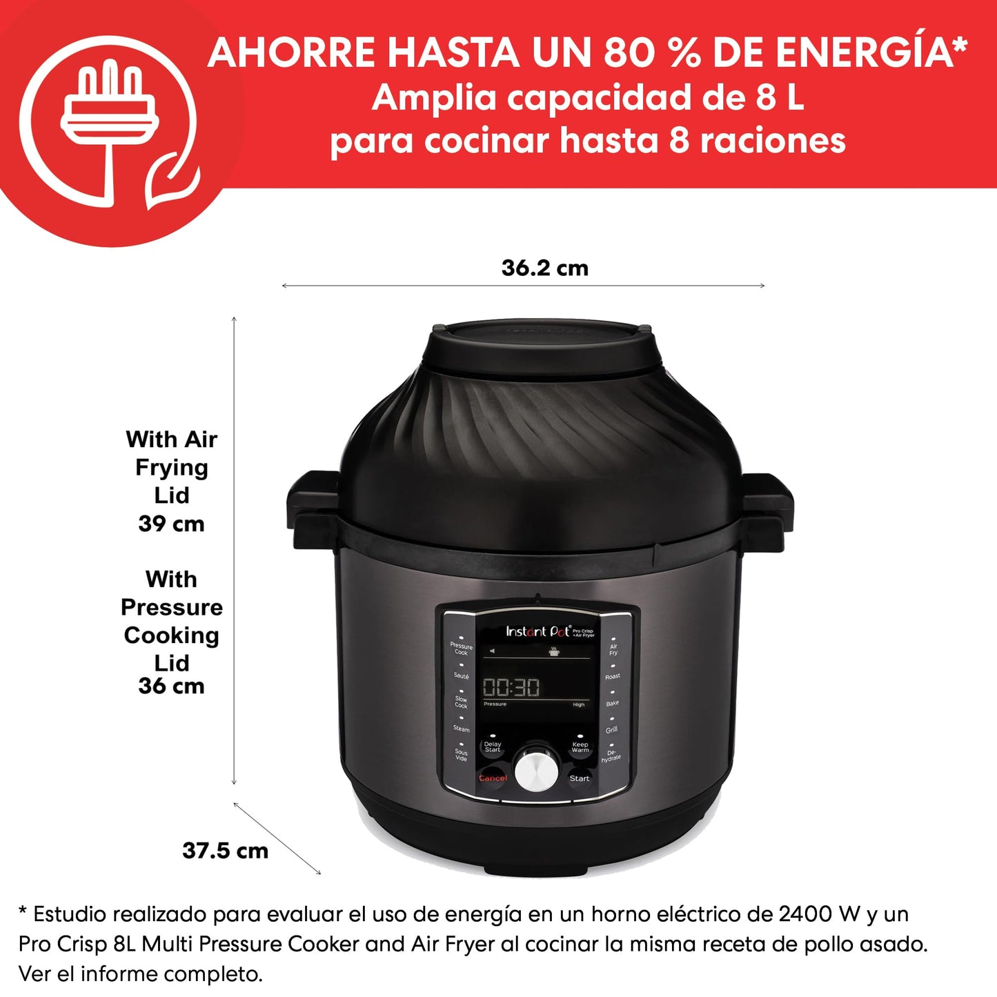 Instant Pot Pro Crisp Olla Eléctrica 11 en 1 con Freidora de Aire, 7,6 L, Acero Inoxidable