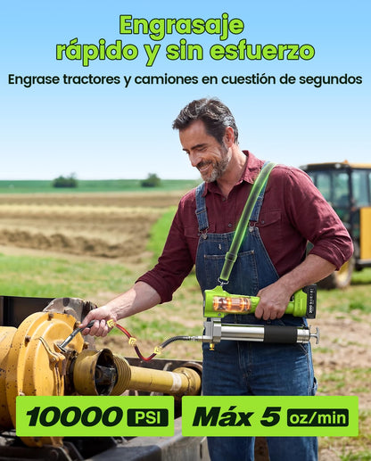TaskStar Engrasadora Eléctrica 10000 PSI con 2 Baterías, Cargador, Manguera Flexible y Luz LED