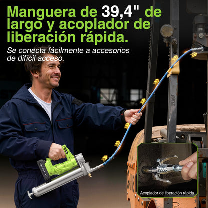 TaskStar Pistola Engrasadora a Batería 10000 PSI con 2 Baterías, Boquilla Rápida y Kit Completo