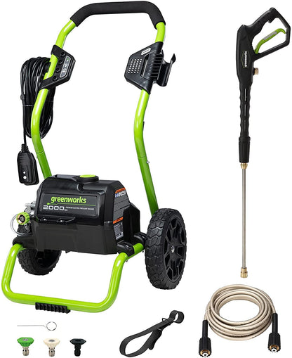Greenworks Lavadora a Presión Eléctrica 2000 PSI, 13 A, con Ruedas, Manguera y Cable