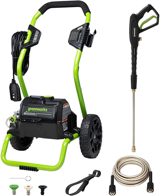 Greenworks Lavadora a Presión Eléctrica 2000 PSI, 13 A, con Ruedas, Manguera y Cable
