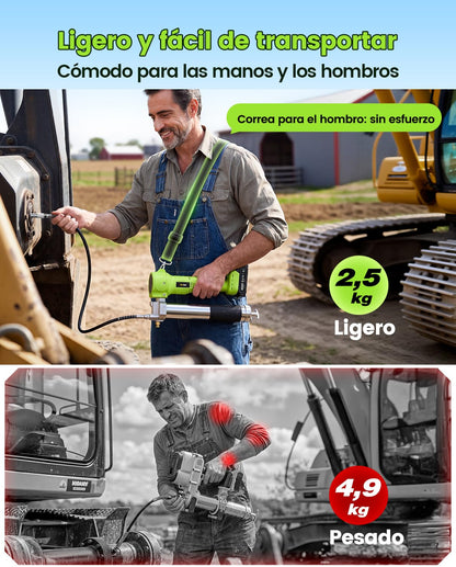 TaskStar Engrasadora Eléctrica 10000 PSI con 2 Baterías, Cargador, Manguera Flexible y Luz LED