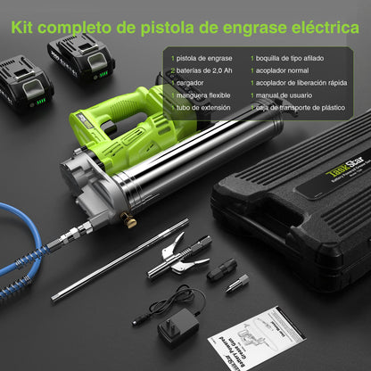 TaskStar Pistola Engrasadora a Batería 10000 PSI con 2 Baterías, Boquilla Rápida y Kit Completo