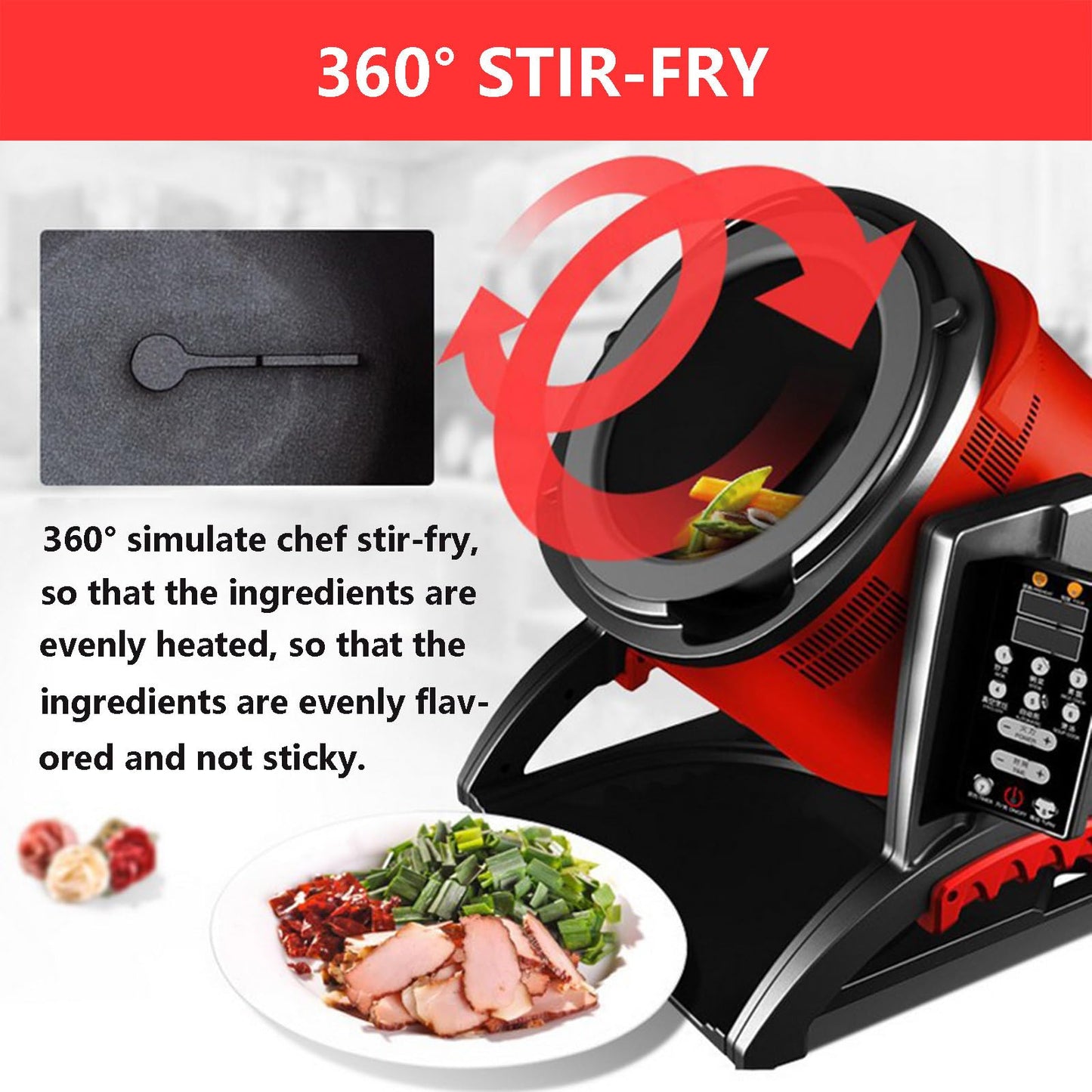 forplubossmmp Máquina de Cocina Automática 360°, Robot Salteador con Pantalla Táctil y Olla Lenta