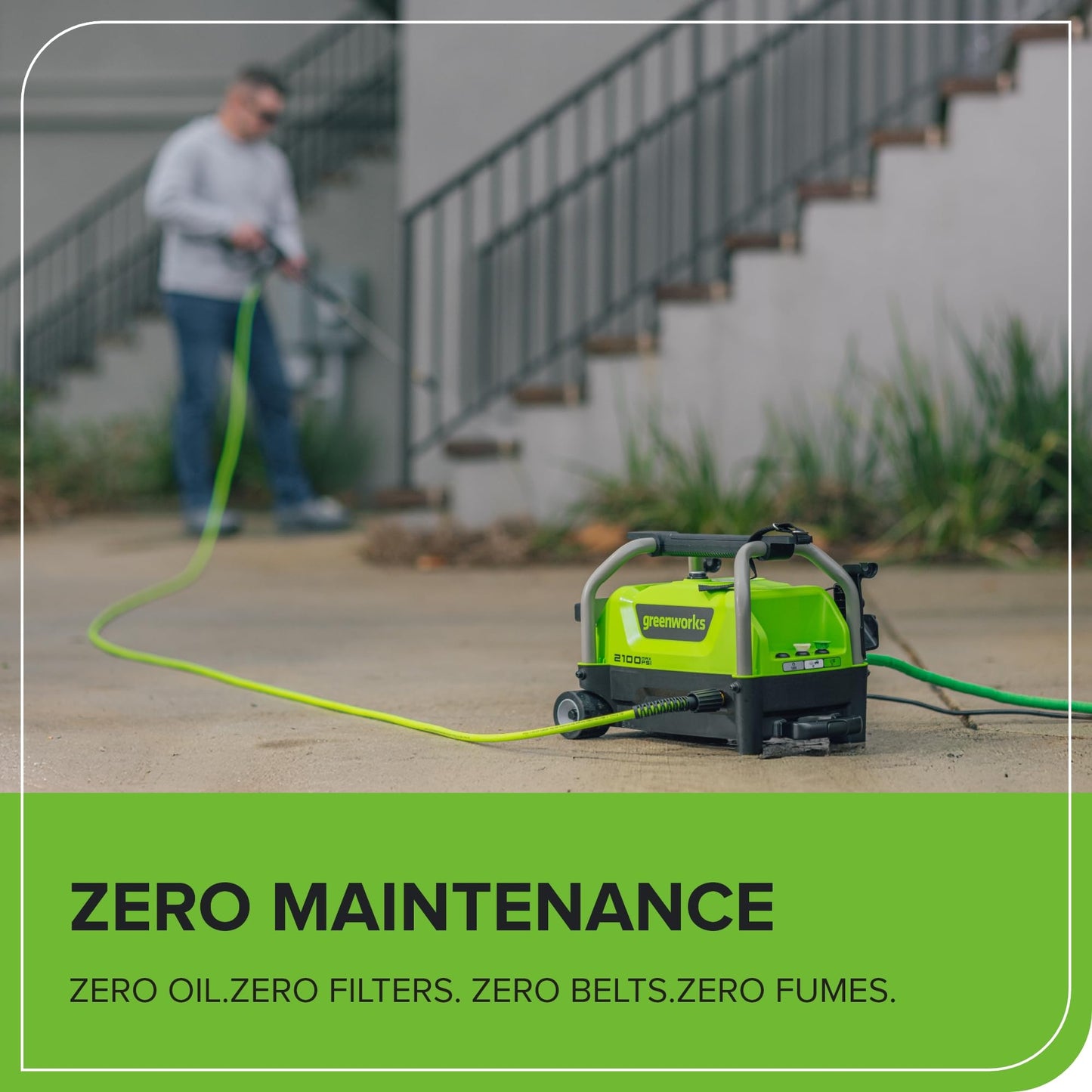 Greenworks Lavadora a Presión Portátil 2100 PSI con Ruedas y Mango Telescópico