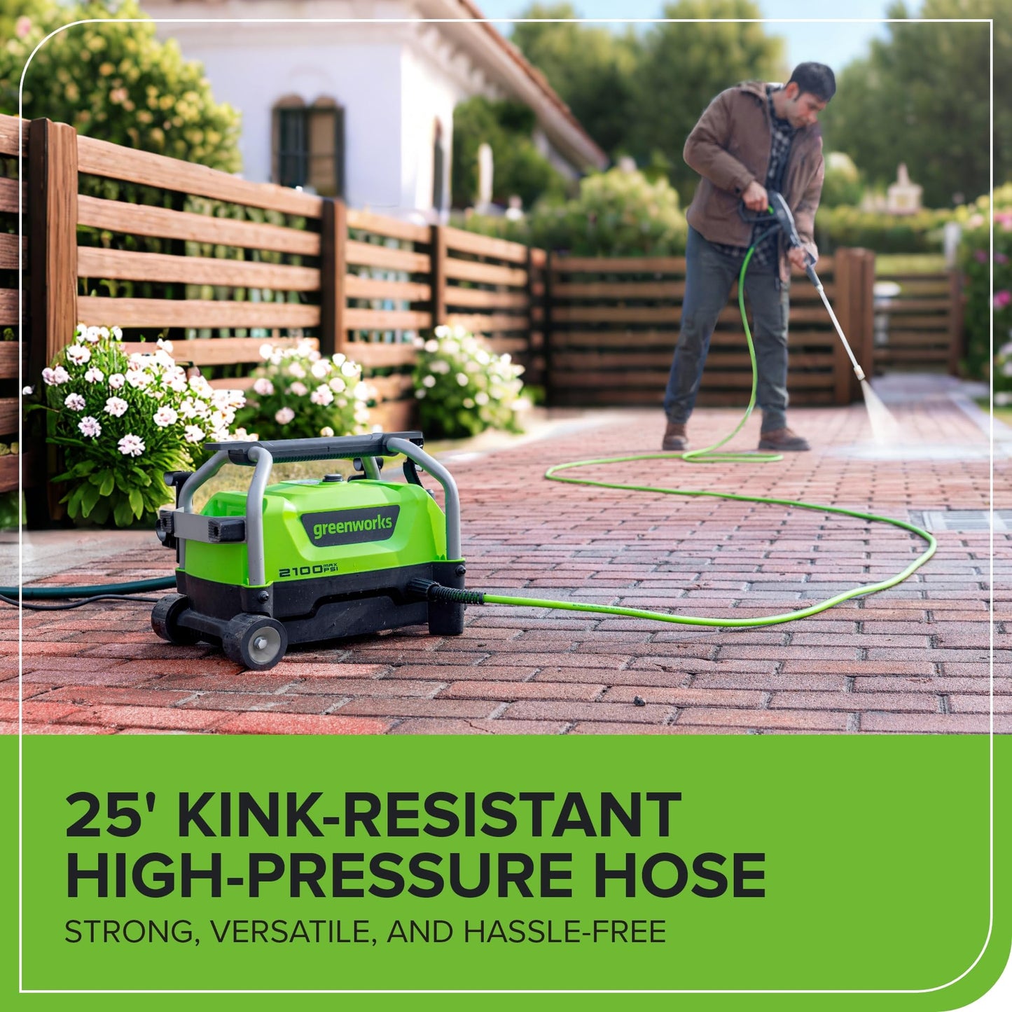 Greenworks Lavadora a Presión Portátil 2100 PSI con Ruedas y Mango Telescópico