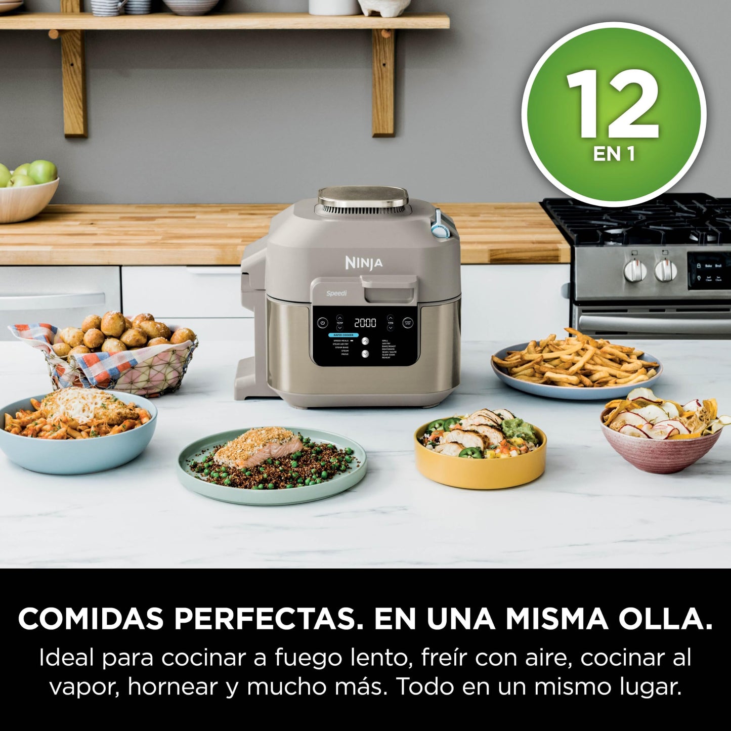 Ninja Speedi ON500EUSTGD Olla Eléctrica 10 en 1 con Freidora de Aire, 5,7 L, Piedra Dorada