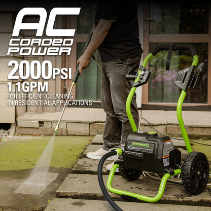 Greenworks Lavadora a Presión Eléctrica 2000 PSI, 13 A, con Ruedas, Manguera y Cable